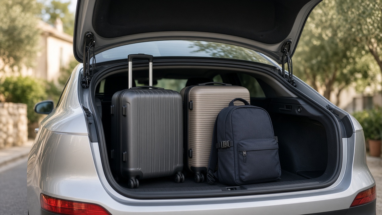 Valises rangées dans le coffre d’un véhicule pour un trajet longue distance